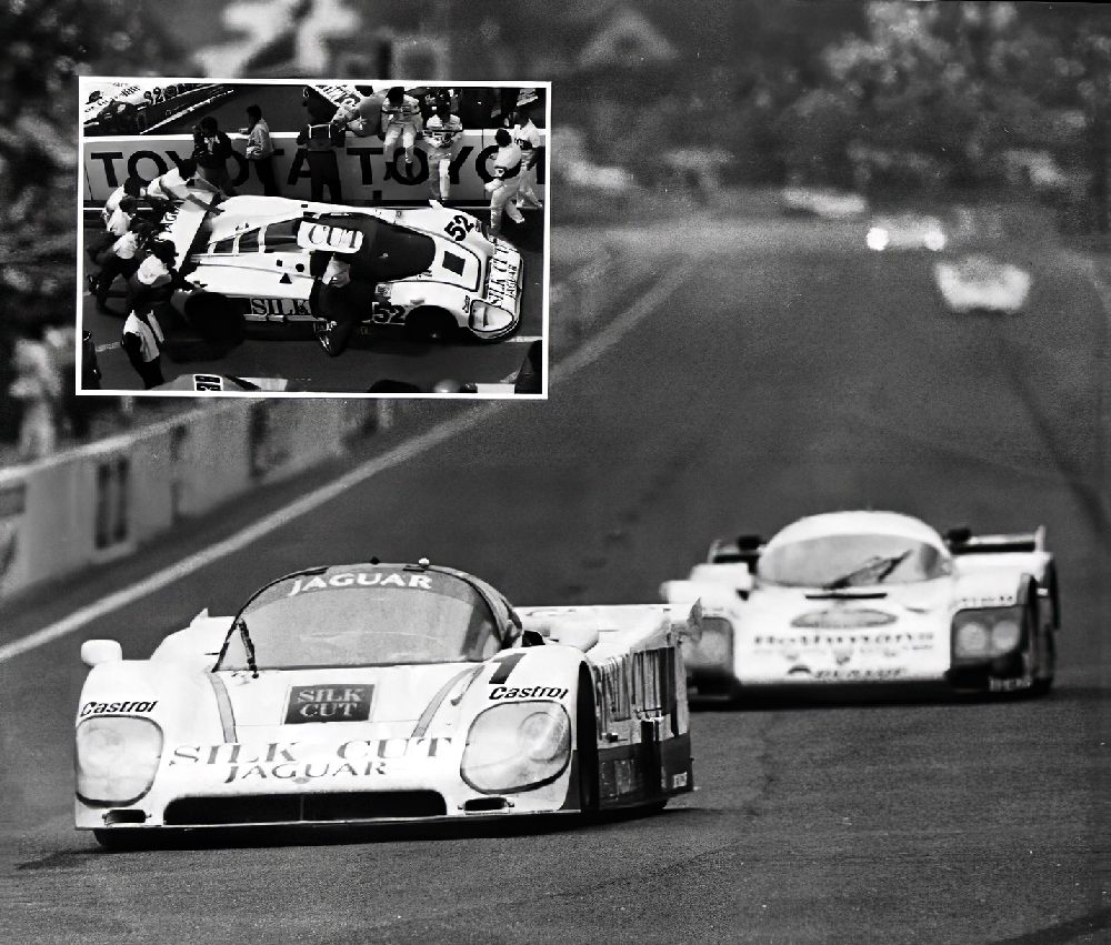 XJR-6 leading on track at dusk at Le Mans