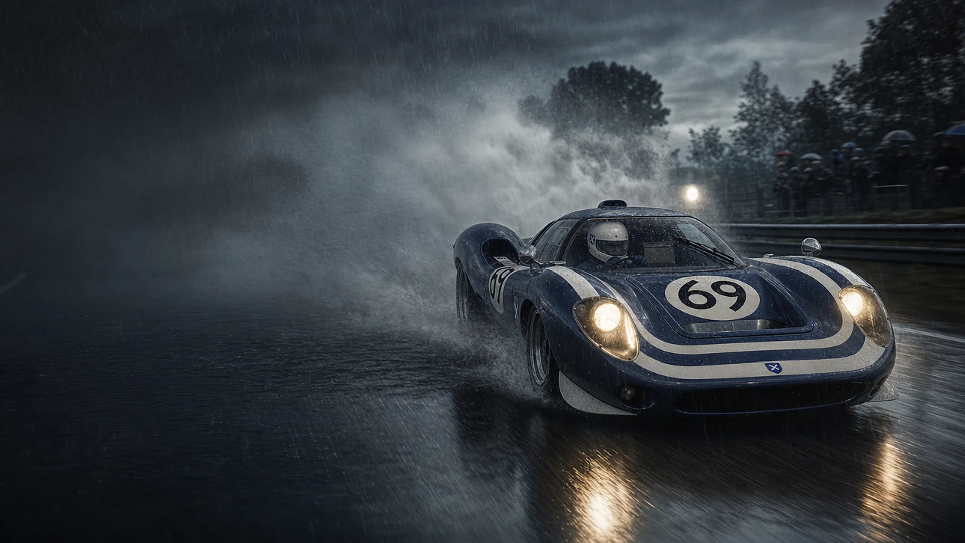 The LM69 racing in heavy rain