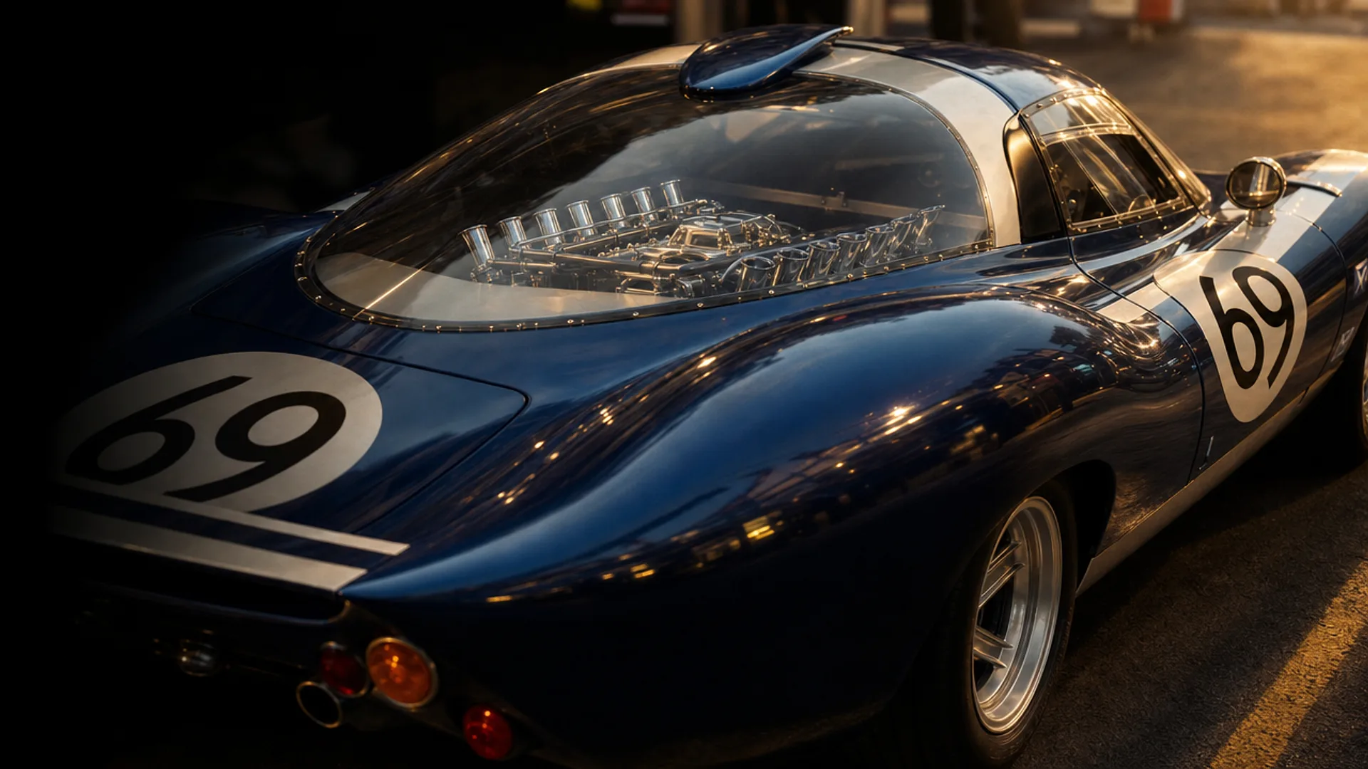 The LM69 V12 revealed beneath the glass canopy